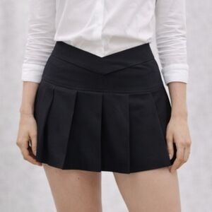 Black Crossover V Waist Pleated Mini Skirt Preppy Tenniscore Clean Girl S
